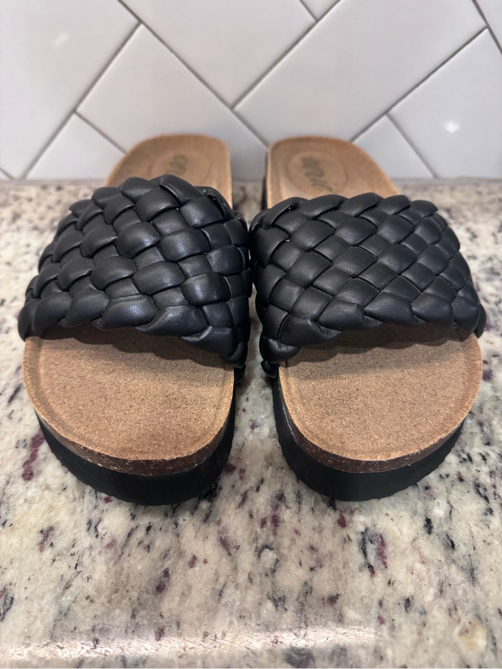 Aerie Braided Strap Slide Sandals in Black